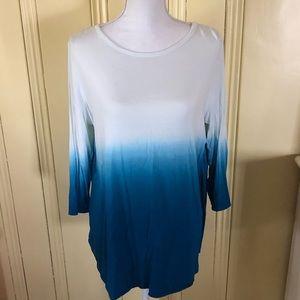 white/blue ombré, 3/4 sleeve top